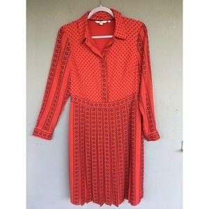 Boden Red Shirt Dress Womens 8R Dot Print Pleated Skirt Half Button Down Retro